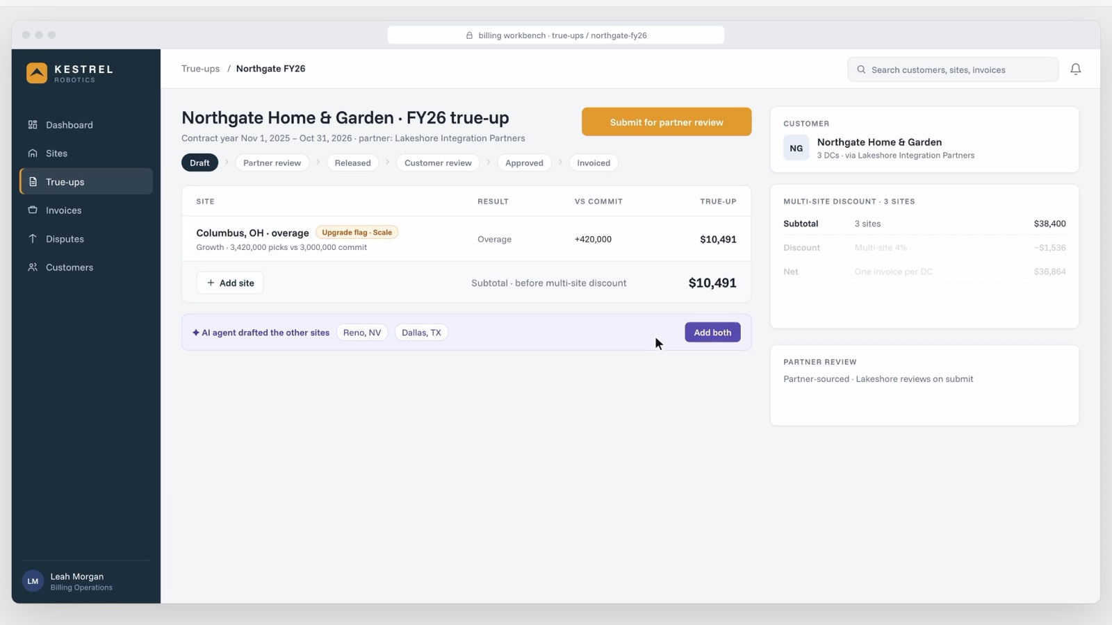 A billing workbench generated from the model
